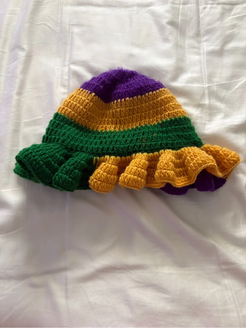 Kids Crochet Ruffle Bucket Hat - Purple, Green & Yellow